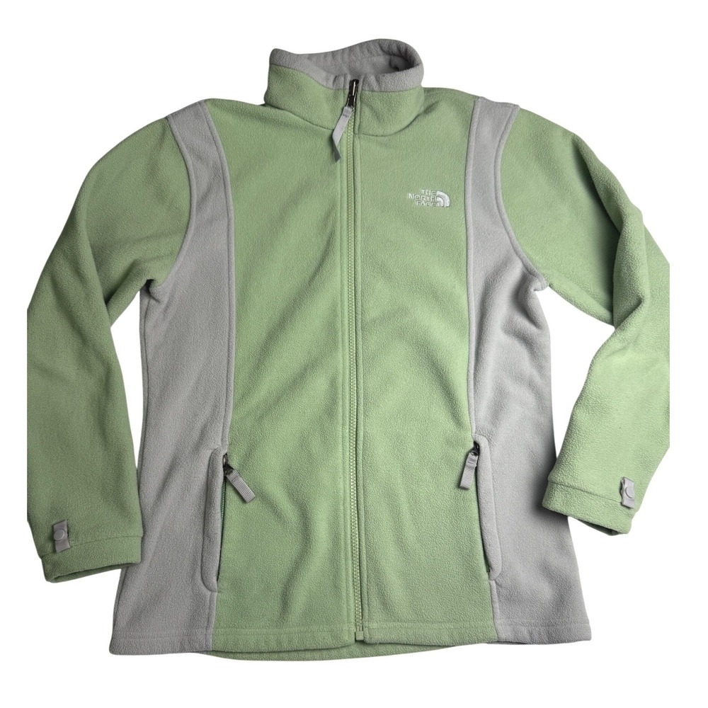 The North Face Girls Large Full Zip Fleece Jacket Sage Green Grey